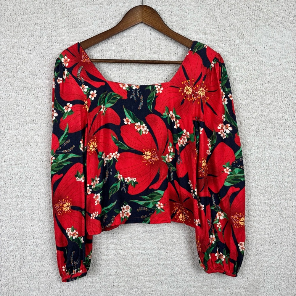 FARM Rio Red Floral Long-Sleeve Blouse